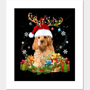 Cocker Spaniel christmas lights santa hat xmas reindeer Posters and Art